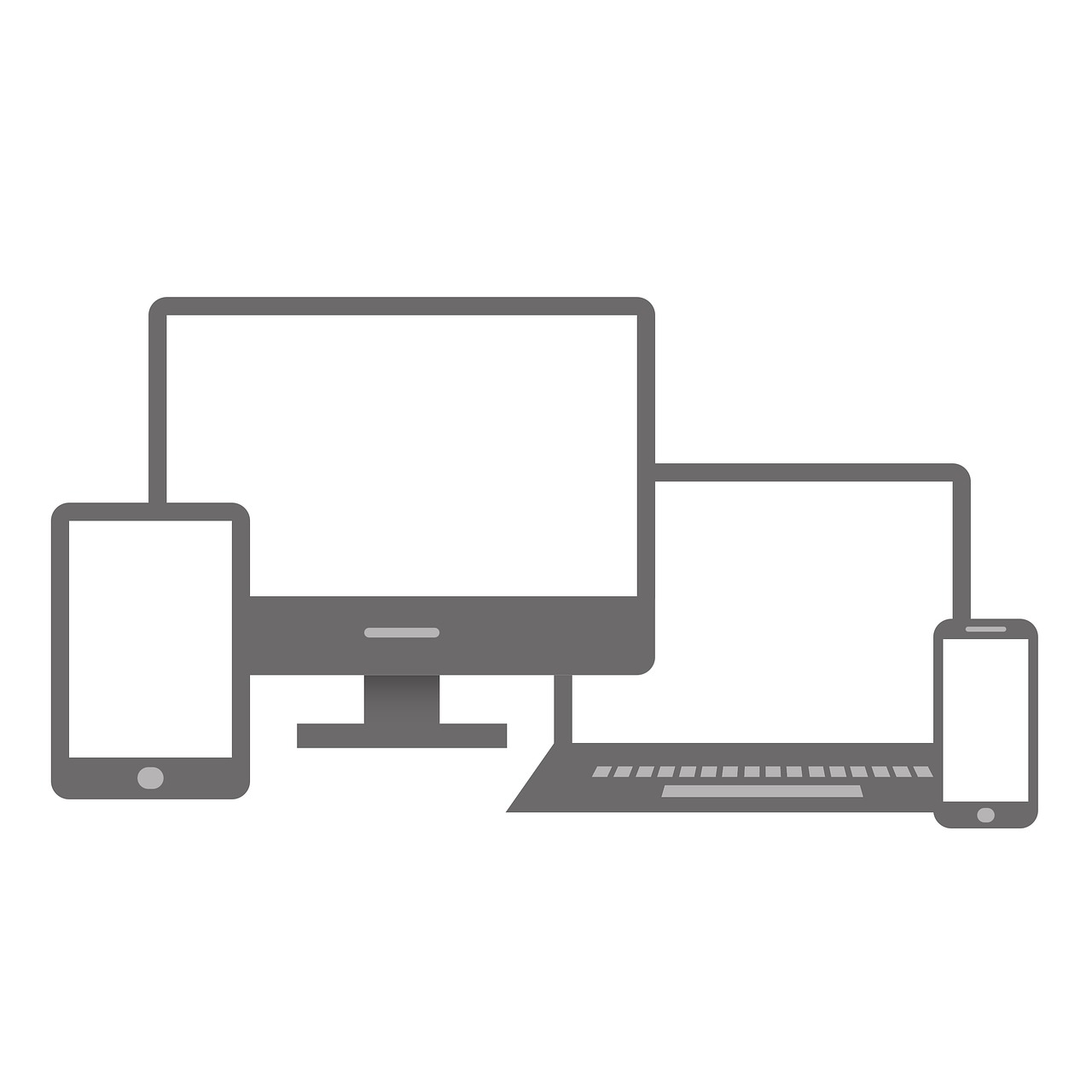 Icônes plates d'un écran de bureau, d'une tablette, d'un portable et d'un téléphone de tailles différentes