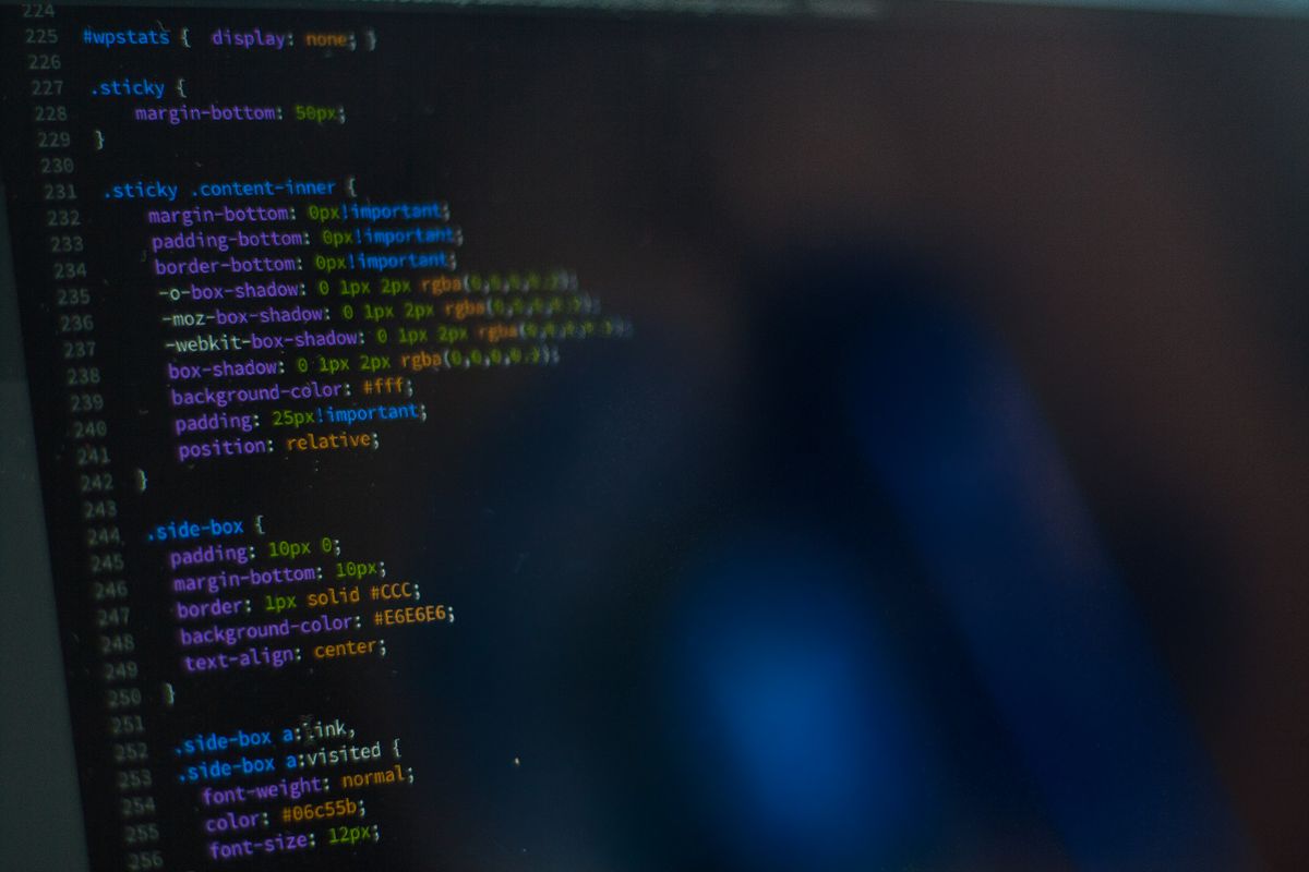 Close-up of CSS source code shown on a computer monitor