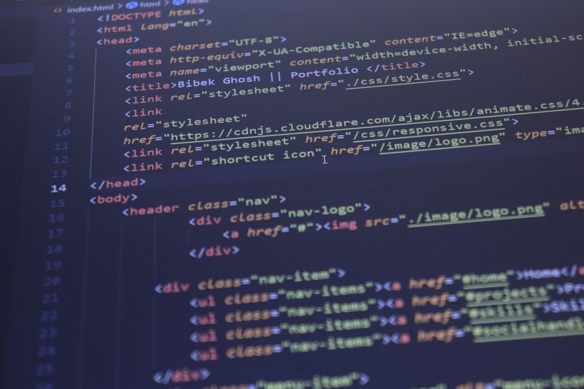 Close-up view of HTML and CSS code displayed on a screen