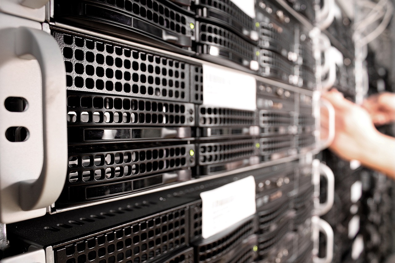A row of rack-mounted servers in a data center
