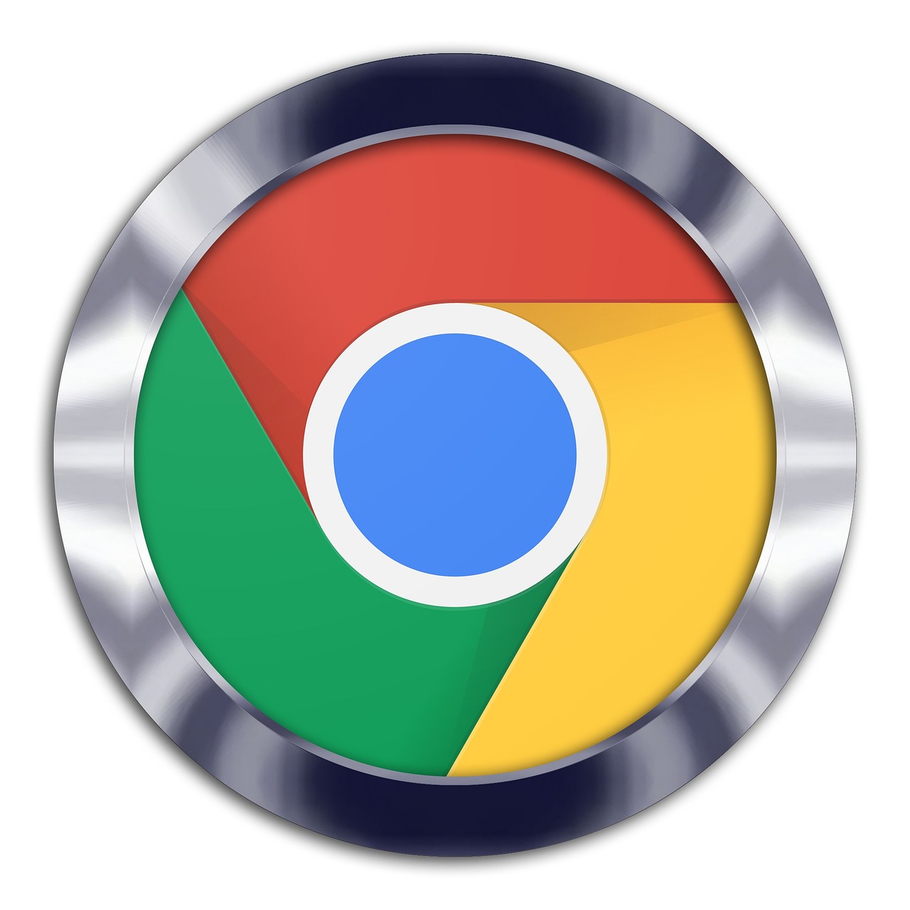 Ein glänzendes Google-Chrome-Browser-Logo auf einem metallischen Ring